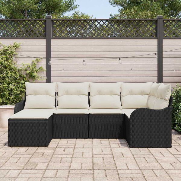 vidaXL Ensemble de canap&eacute; de jardin 6 pcs Noir et blanc Poly rotin