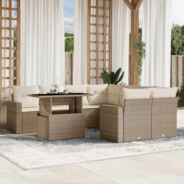 vidaXL Salon de jardin avec coussins 9 pcs beige r&eacute;sine tress&eacute;e