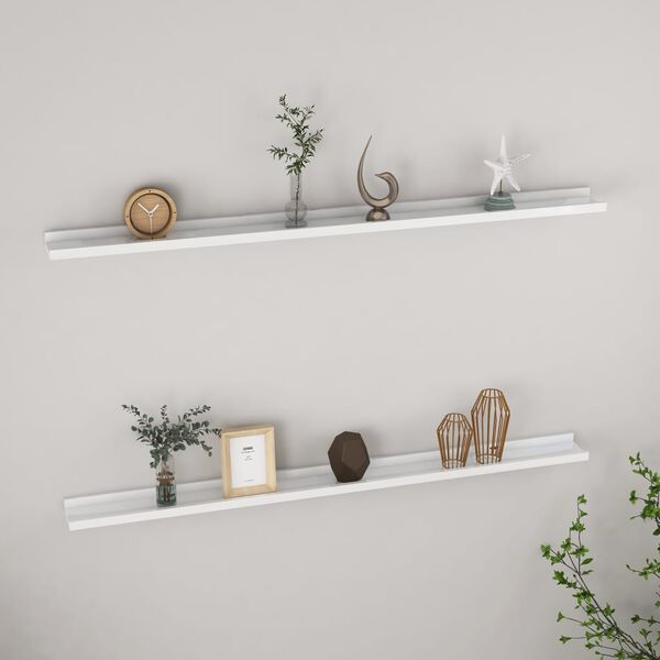 vidaXL &Eacute;tag&egrave;res murales 2 pcs Blanc brillant 115x9x3 cm