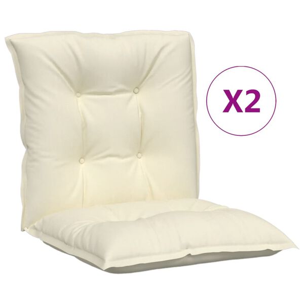 vidaXL Coussins de chaise de jardin &agrave; dossier bas lot de 2 cr&egrave;me