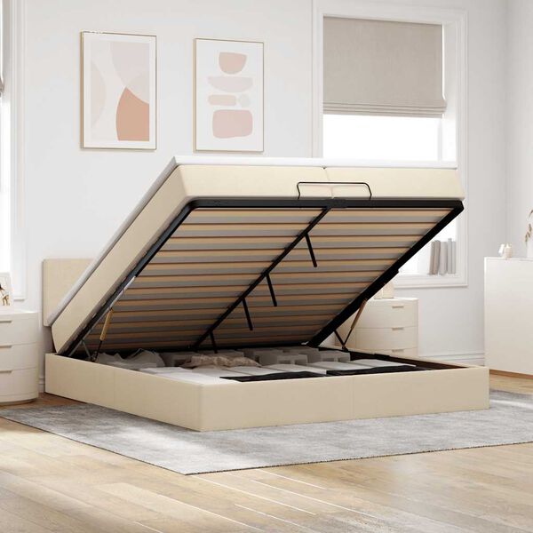 VidaXL Cadre de lit ottoman avec matelas cr&egrave;me 200x200 cm tissu
