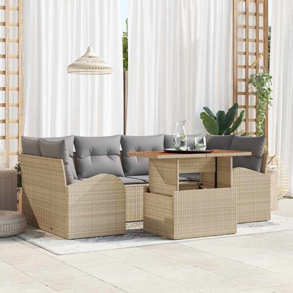 vidaXL Ensemble de canap&eacute; de jardin 7 pcs Beige Poly rotin