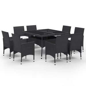 vidaXL Ensemble &agrave; Manger de jardin 9 pcs R&eacute;sine tress&eacute;e et verre Noir