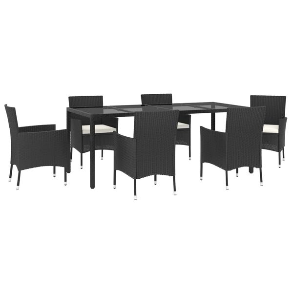 vidaXL Ensemble &agrave; manger de jardin coussins 7pcs Noir R&eacute;sine tress&eacute;e