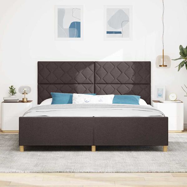 vidaXL Cadre de lit avec t&ecirc;te de lit Marron fonc&eacute; 200 x 200 cm tissu