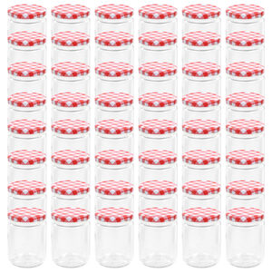 vidaXL 48 pcs Pots &agrave; confiture Couvercle blanc et rouge Verre 230 ml