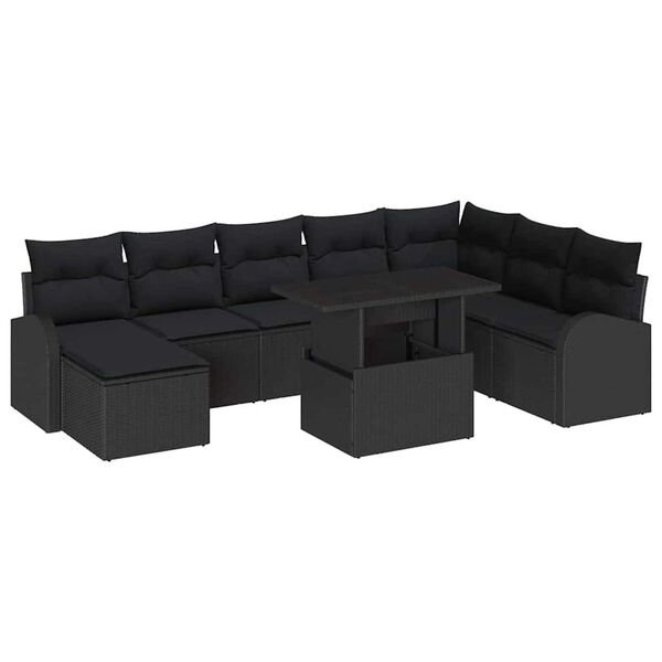 vidaXL Ensemble de canap&eacute; de jardin 9 pcs Noir Poly rotin