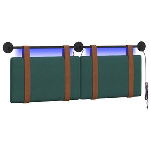 vidaXL T&ecirc;te de lit suspendue Avec lumi&egrave;re LED Vert fonc&eacute; PU antique