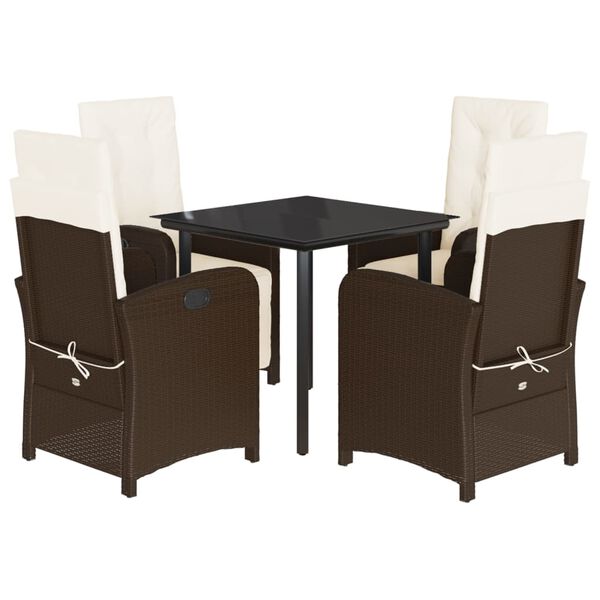vidaXL Ensemble &agrave; manger de jardin 5 pcs et coussins marron poly rotin