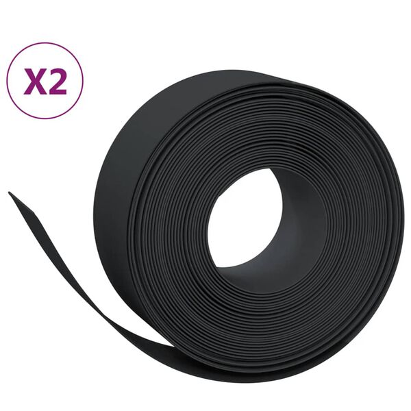 vidaXL Bordures de jardin 2 pcs noir 10 m 20 cm poly&eacute;thyl&egrave;ne