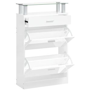 vidaXL Armoire &agrave; chaussure Blanc brillant 63x24x104 cm Bois ing&eacute;nierie