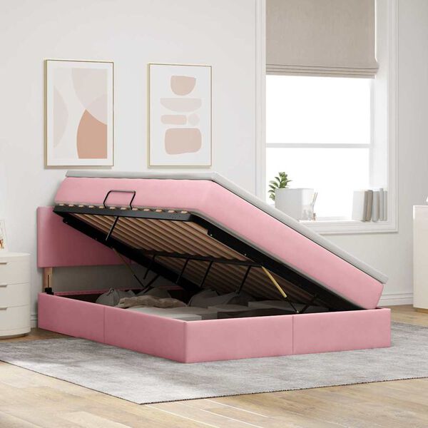 vidaXL Lit avec rangement et LED avec LED Rose 140 x 200 cm Velours