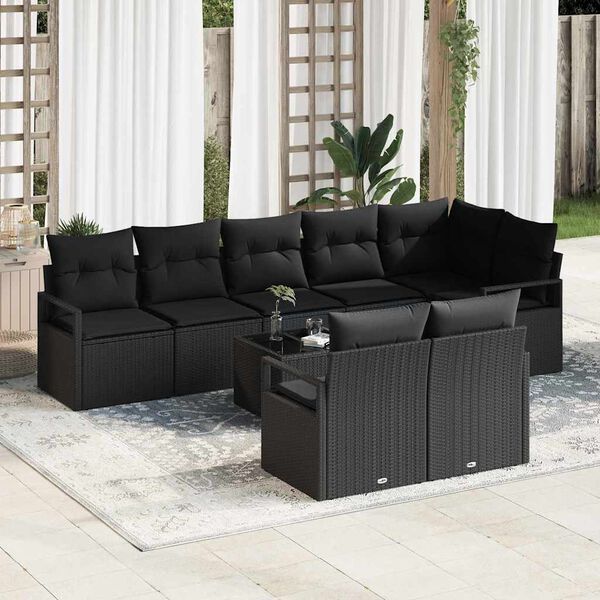 vidaXL Ensemble de Canap&eacute;s avec coussin 9 pcs Noir polyrotin