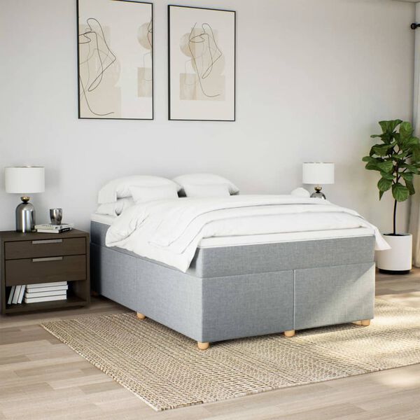 vidaXL Sommier &agrave; lattes de lit avec matelas Gris clair 140x200cm Tissu