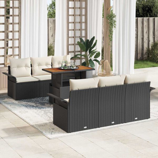 vidaXL Ensemble de canap&eacute; de jardin avec coussin 7 pcs Noir et cr&egrave;me
