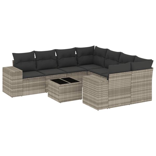 vidaXL Salon de jardin 9 pcs avec coussins gris clair r&eacute;sine tress&eacute;e