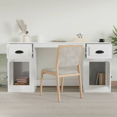 vidaXL Bureau avec armoire blanc brillant bois d'ingénierie