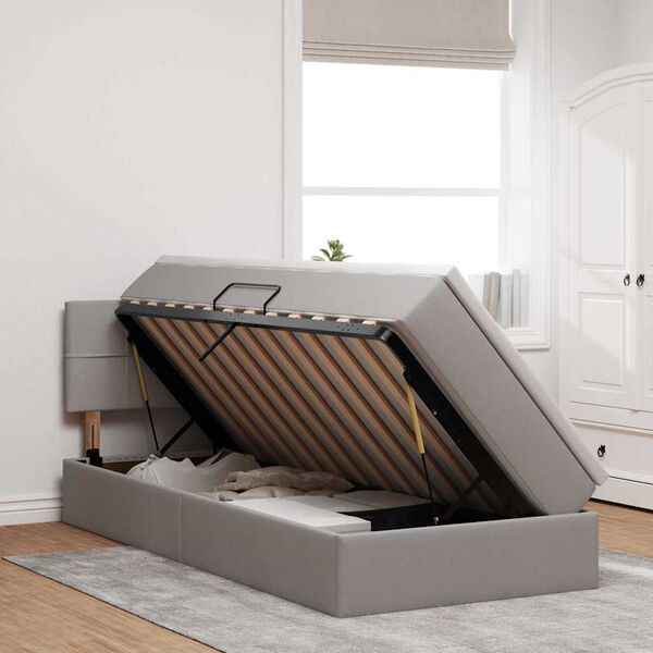 vidaXL Lit avec rangement et LED avec matelas Taupe 90 x 190 cm tissu