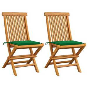 vidaXL Chaises pliantes avec coussins verts, 2 pi&egrave;ces, en bois de teck massif