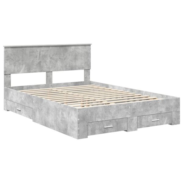 vidaXL Cadre de lit Gris b&eacute;ton 140 x 190 cm Bois d'ing&eacute;nierie