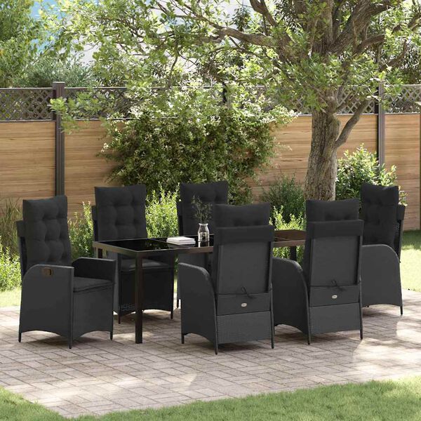vidaXL Ensemble de salle &agrave; manger pour jardin 7 pcs Noir polyrotin
