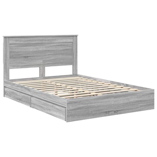 vidaXL Lit de Rangement Gris Sonoma 150 x 200 cm Bois d'ing&eacute;nierie