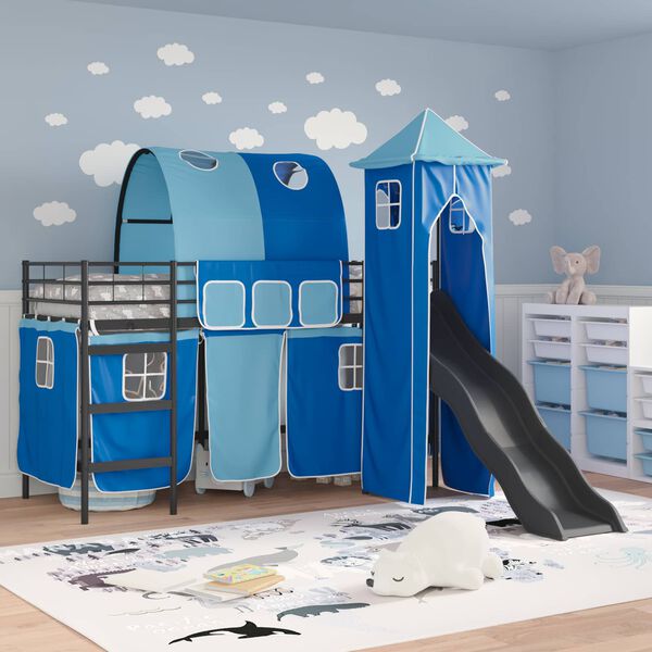 vidaXL Lit mezzanine pour enfants Noir et Bleu 99,5 x 190 cm M&eacute;tал