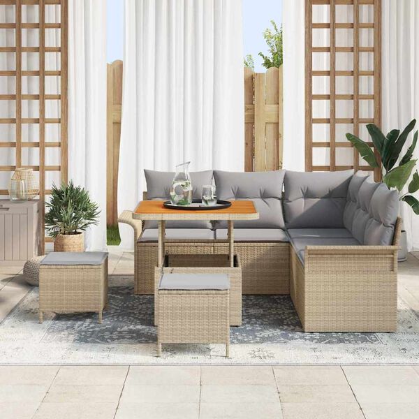 vidaXL Ensemble de canap&eacute; de jardin avec coussin 8 pcs Beige polyrotin