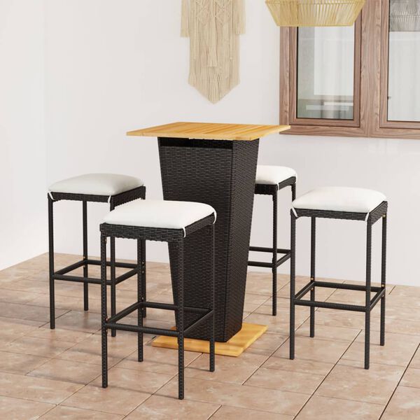 vidaXL Ensemble de bar de jardin 5 pcs et coussins R&eacute;sine tress&eacute;e Noir