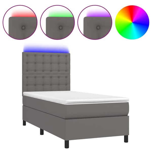 vidaXL Sommier &agrave; lattes de lit avec matelas et LED Gris 100x200 cm