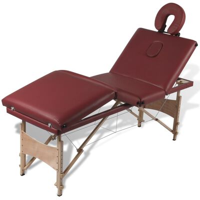 vidaXL Table pliable de massage Rouge 4 zones avec cadre en bois