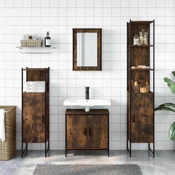 vidaXL Ensemble de meubles de salle de bain 4 pcs Ch&ecirc;ne fum&eacute; Bois