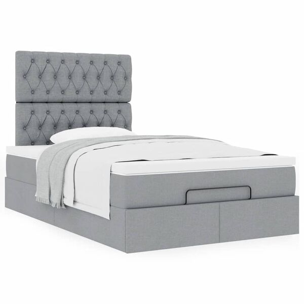 vidaXL Cadre de lit ottoman avec matelas gris clair 120x190 cm tissu