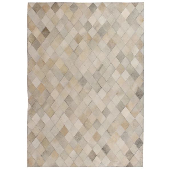 vidaXL Tapis Cuir v&eacute;ritable Patchwork 120 x 170 cm Diamant Gris