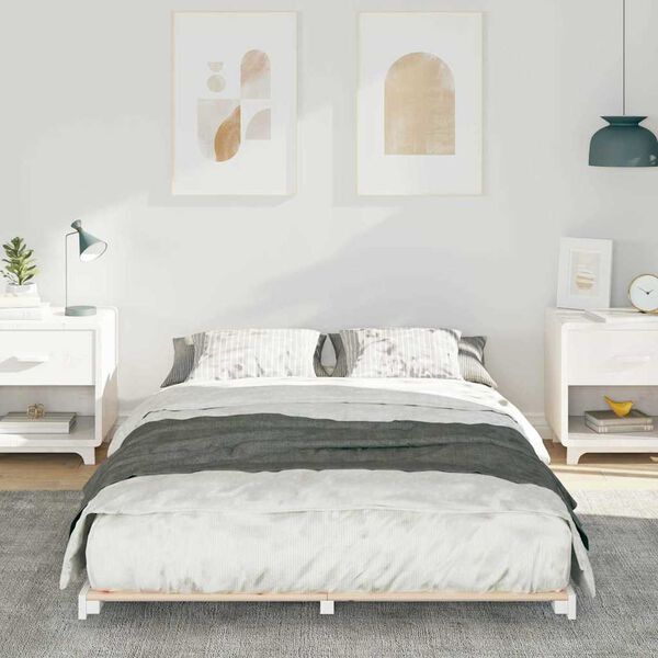 vidaXL Cadre de lit sur&eacute;lev&eacute; Blanc 140 x 190 cm Bois massif en pin