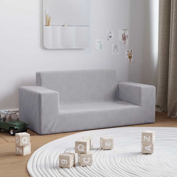 vidaXL Canap&eacute; pour enfants &agrave; 2 places Gris clair Peluche douce
