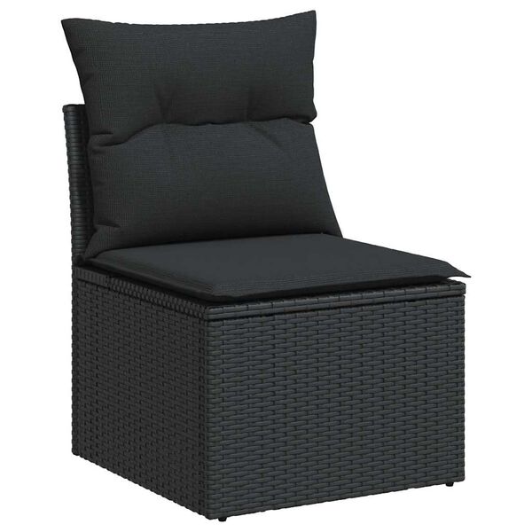 vidaXL Salon de jardin avec coussins 7 pcs noir r&eacute;sine tress&eacute;e acacia