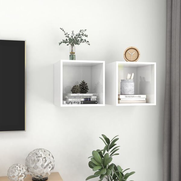 vidaXL Armoires murales 2 pcs Blanc brillant Bois d&rsquo;ing&eacute;nierie