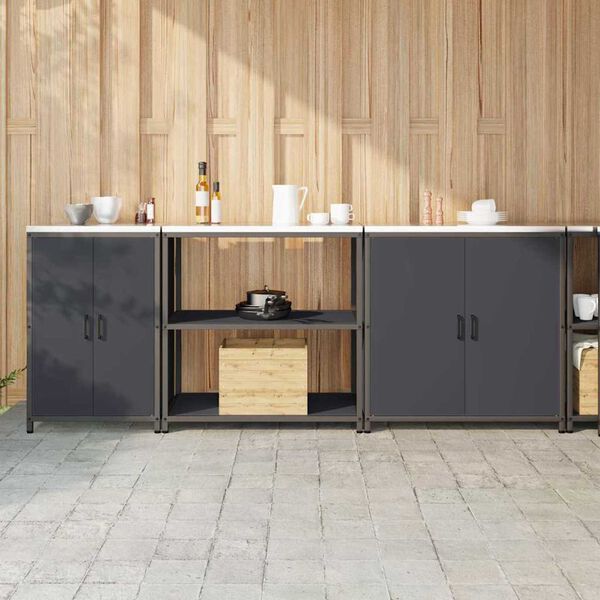 vidaXL Ensemble de rangement cuisine Autre 3 pcs Anthracite Acier