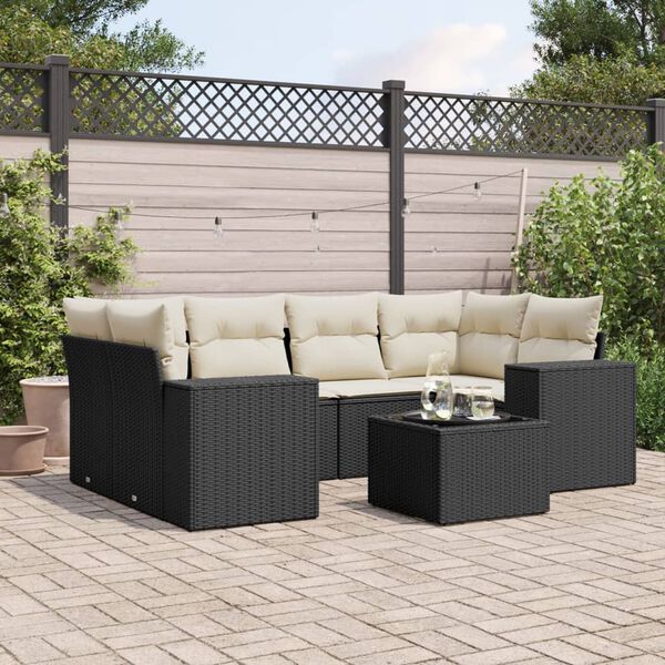 vidaXL Salon de jardin 7 pcs avec coussins noir r&eacute;sine tress&eacute;e