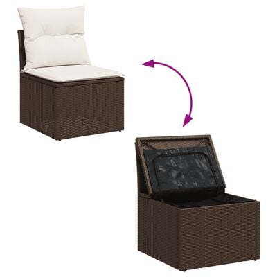 vidaXL Salon de jardin avec coussins 3 pcs marron résine tressée