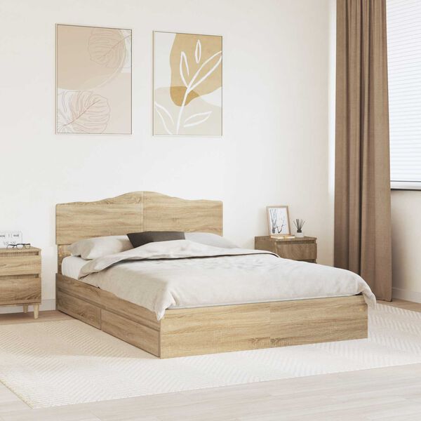 vidaXL Lit de Rangement Ch&ecirc;ne Sonoma 150 x 200 cm Bois d'ing&eacute;nierie