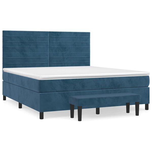 vidaXL Sommier &agrave; lattes de lit et matelas Bleu fonc&eacute; 160x200cm Velours