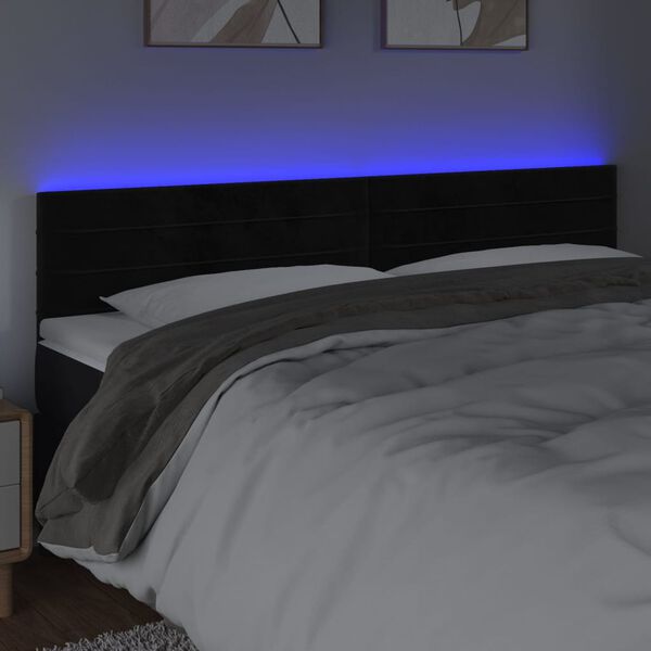 vidaXL T&ecirc;te de lit &agrave; LED Noir 200x5x78/88 cm Velours