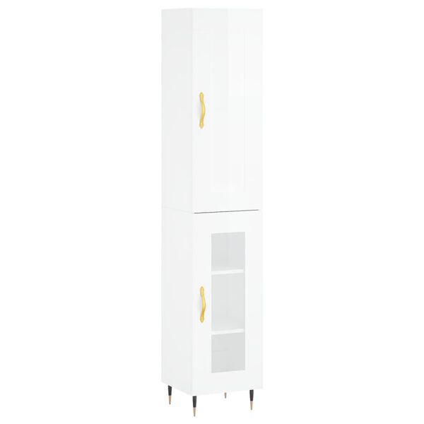 vidaXL Buffet haut Blanc brillant 34,5x34x180 cm Bois d'ing&eacute;nierie