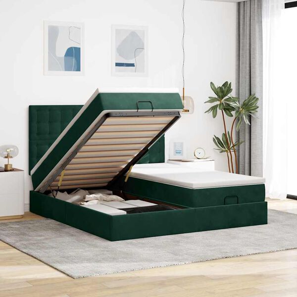 vidaXL Cadre de lit ottoman avec matelas vert fonc&eacute; 160x200 cm velours
