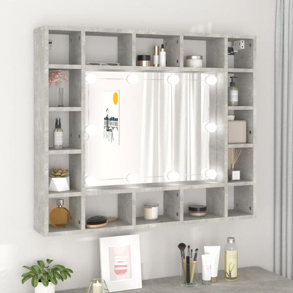 vidaXL Armoire de miroir avec LED Gris b&eacute;ton 91x15x76,5 cm