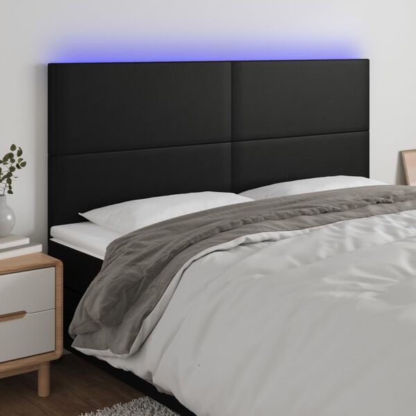 vidaXL T&ecirc;te de lit &agrave; LED Noir 200x5x118/128 cm Similicuir