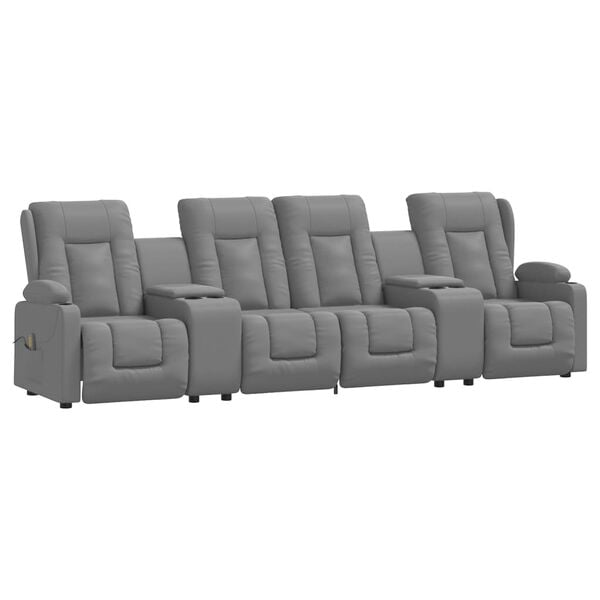 vidaXL Fauteuil inclinable et porte-gobelets 4 places gris similicuir