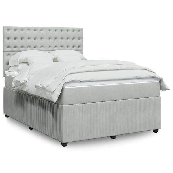 vidaXL Sommier &agrave; lattes de lit et matelas Gris clair 160x200cm Velours